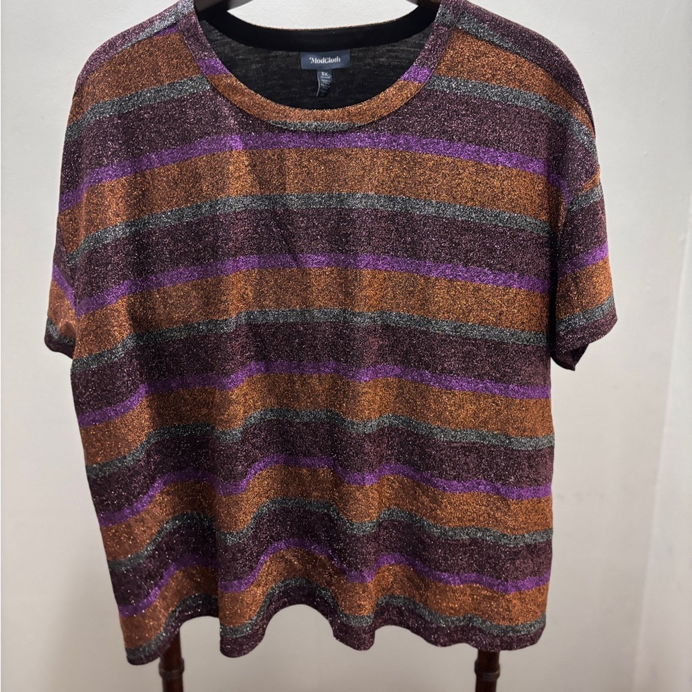 Modcloth Striped Crop Top - Brown, Purple, Gray - Picture 3 of 4